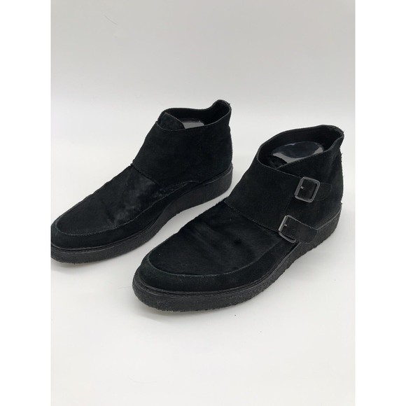 All Saints Mens Black Boot Double Monk Crepe Sole 43 us 9 9.5 Leather Suede Hair main image 4